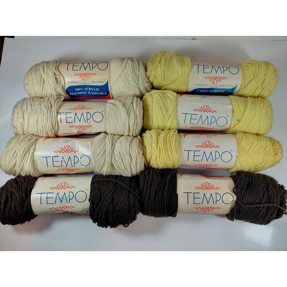 Vintage TEMPO Worsted Weight 100% Acrylic Yarn Lot - 8 Skeins Cream Yellow